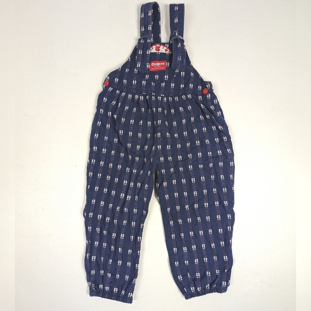 Vtg 90s Oshkosh Bgosh Overalls Girls Sz 4T Blue Floral Denim Bow